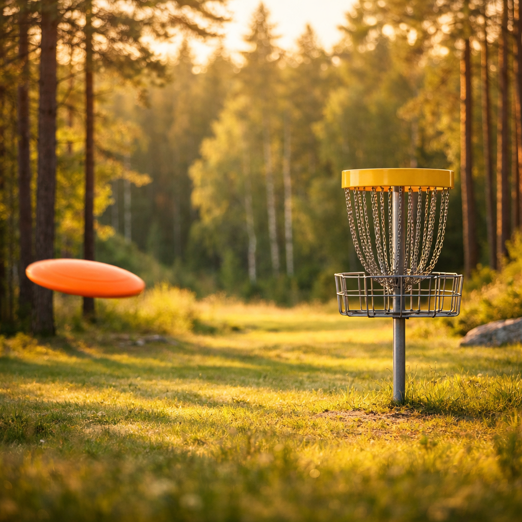 Discgolfkorg i skogsmiljö